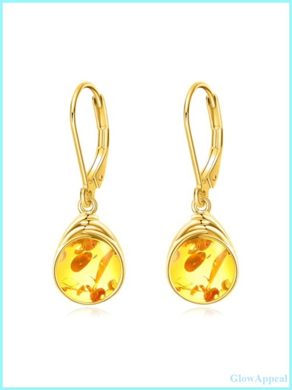 925 Sterling Silver Amber Leverback Dangle Earrings Hypoallergenic